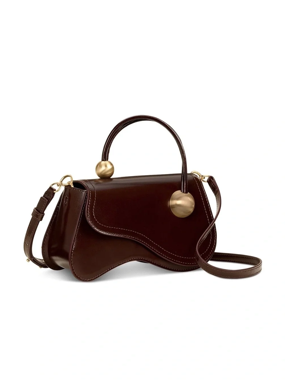 Cult Gaia Dark Brown Women’s Shoulder Bag with Gold Accents